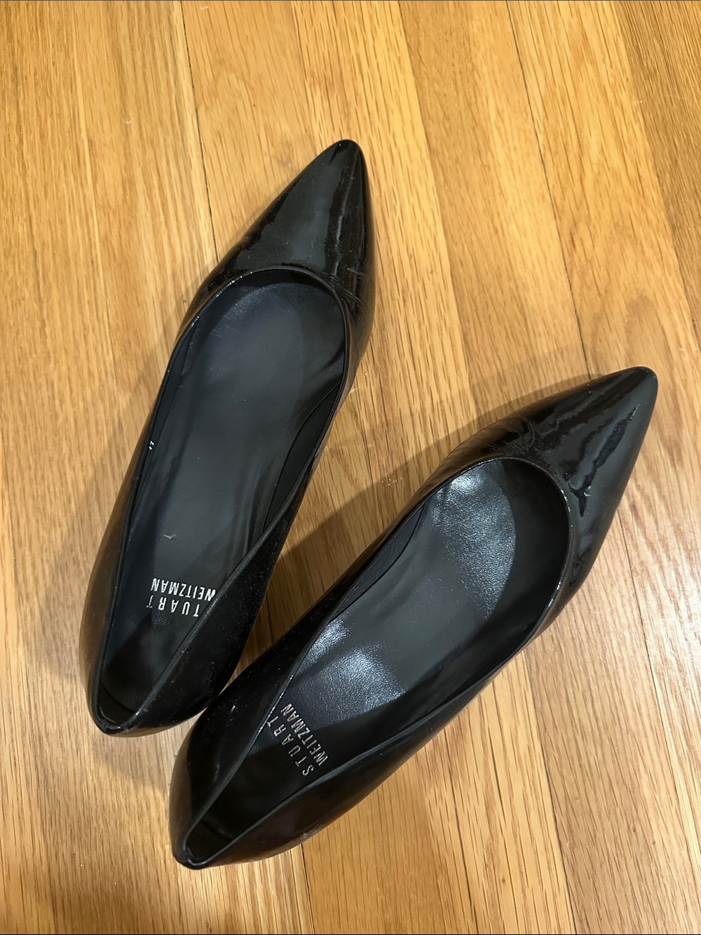 Stuart Weitzman Black Patent Pointed-Toe Flats